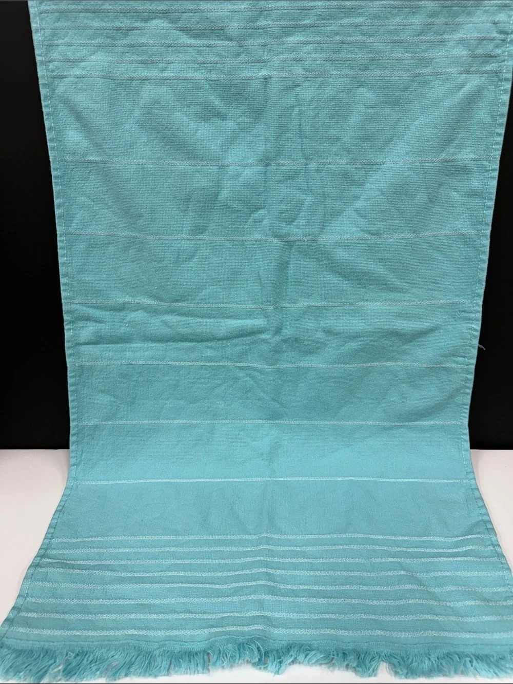 Ladinne Set of 2 Aqua Turquoise Cotton Kitchen Towels 30x17.5 Fringed